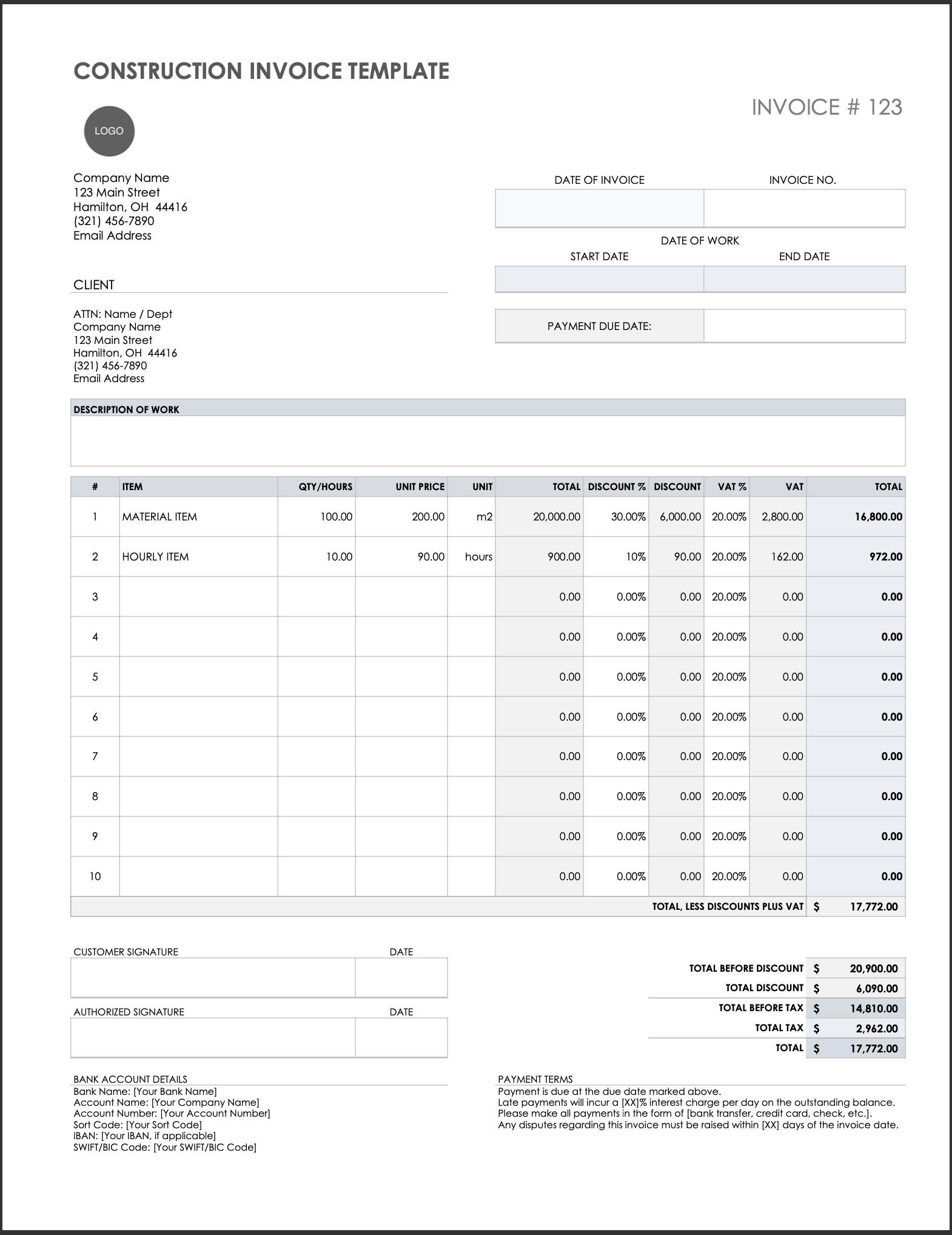 Construction Invoice Template Free Invoice Template Microsoft Create Construction Invoice Template Free Invoice Template Microsoft Create