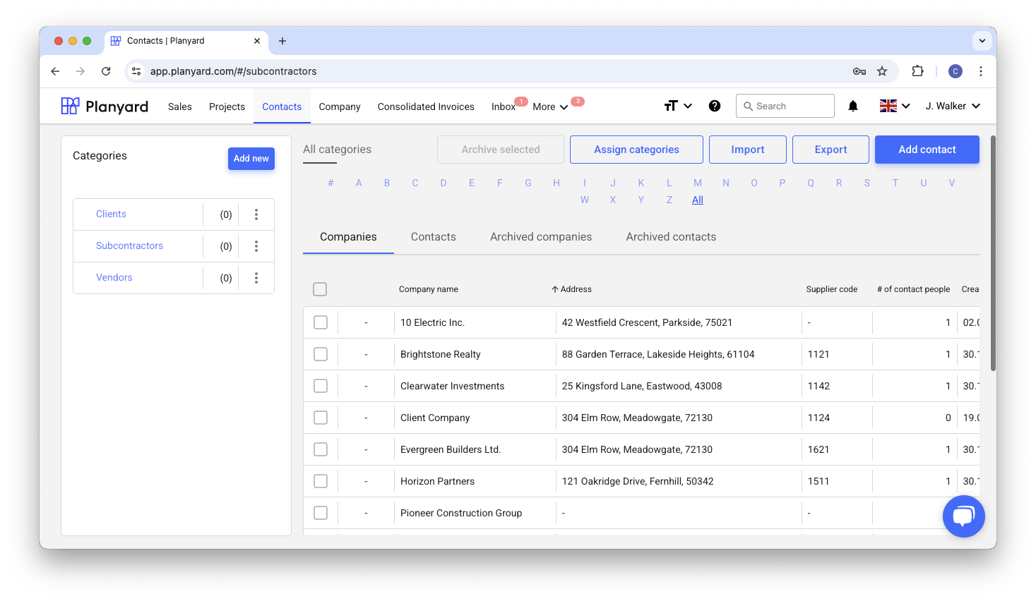 Contact management in Planyard
