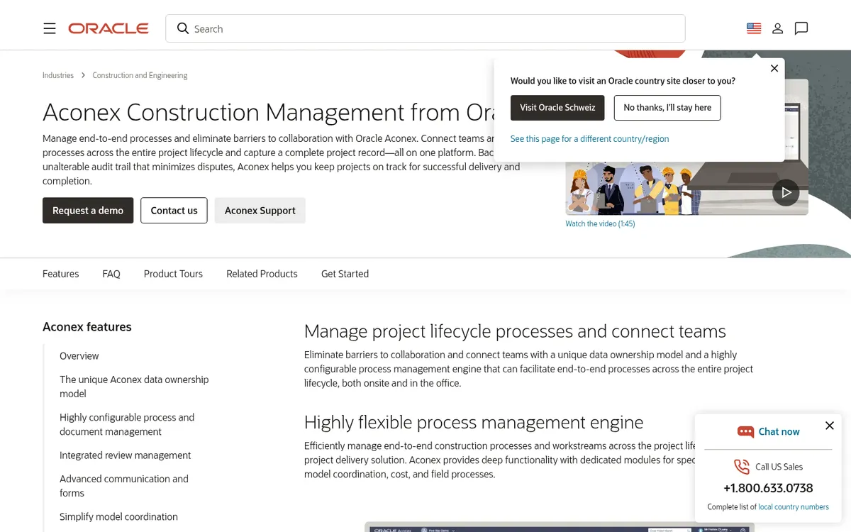 Screenshot of the Oracle Aconex website