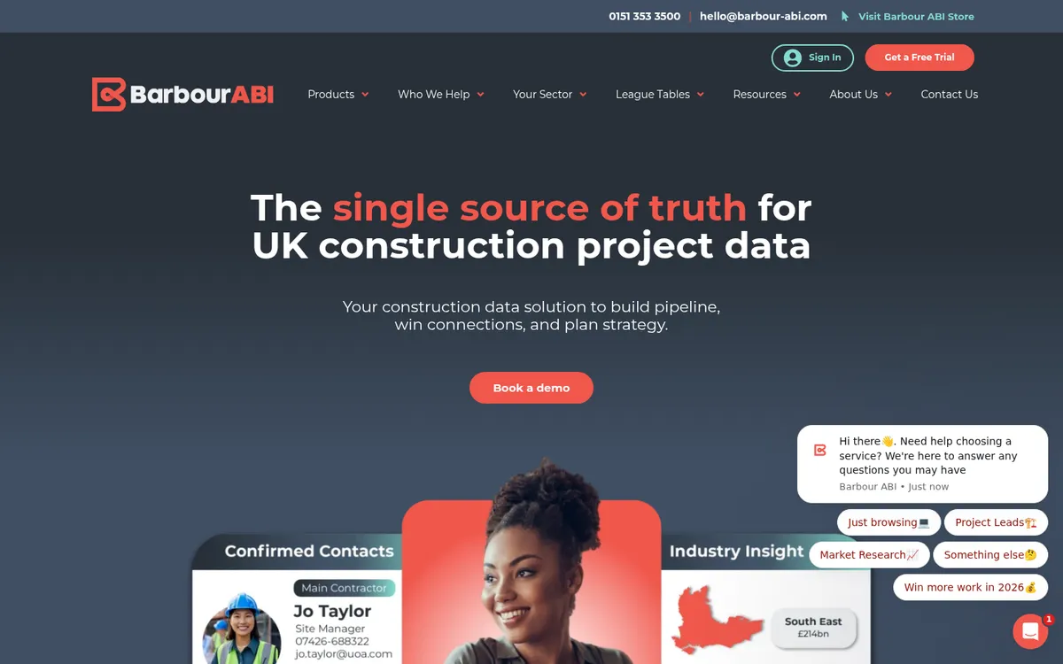 Screenshot of the Barbour ABI website