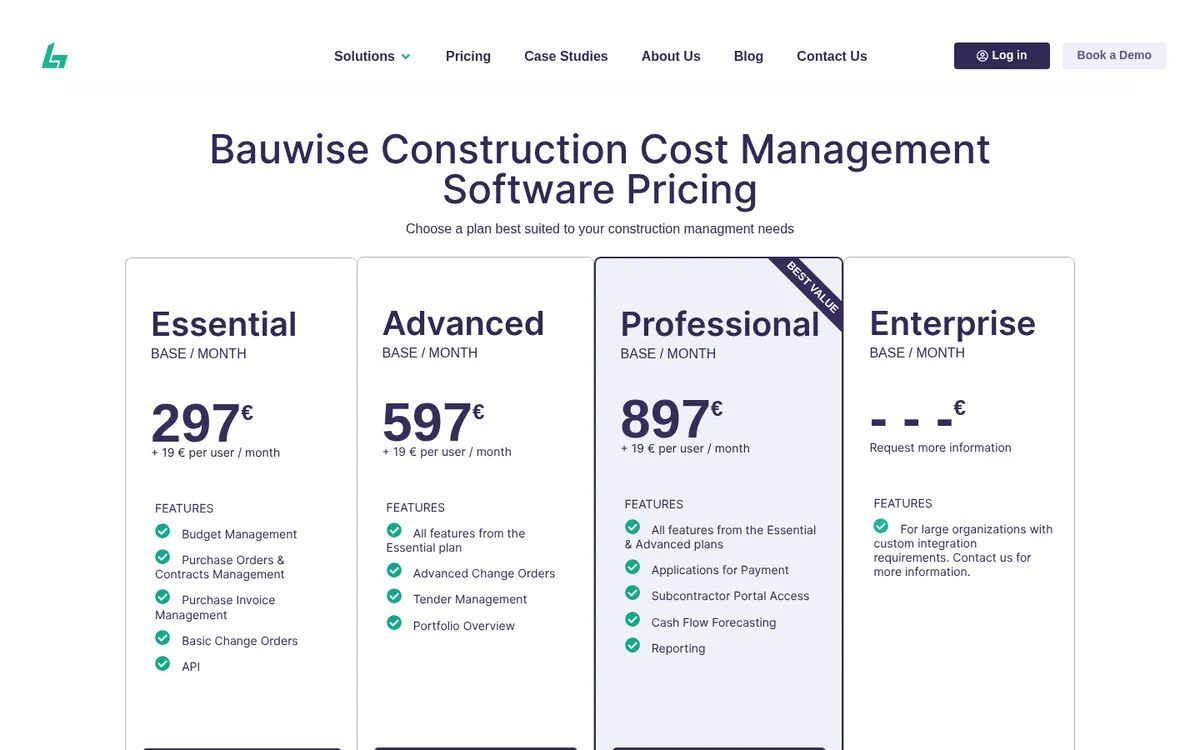 Screenshot of the Bauwise website