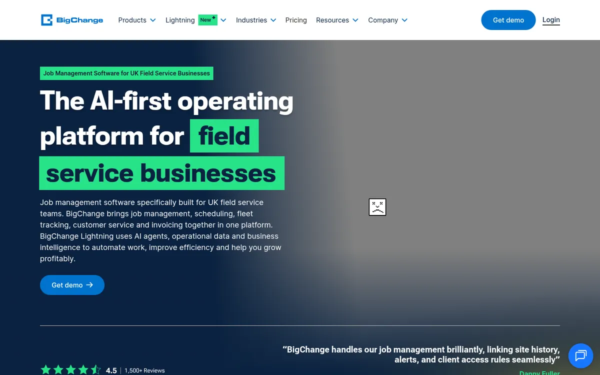 Screenshot of the BigChange website