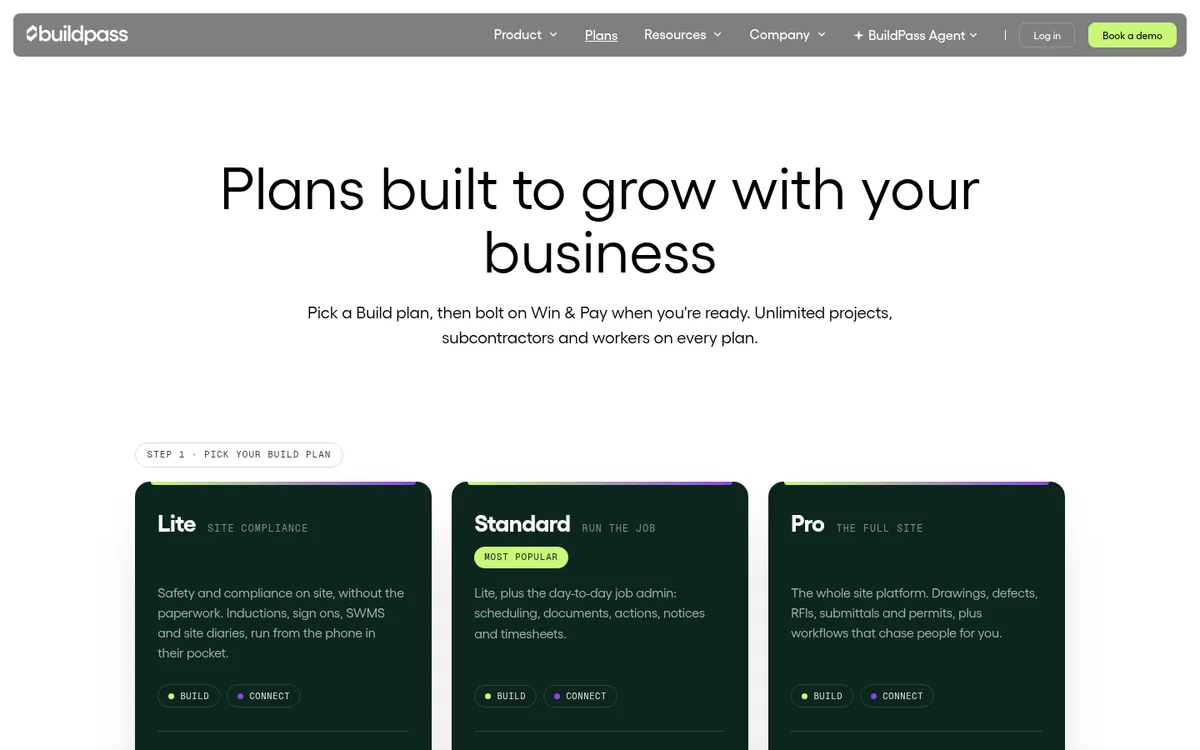 Screenshot of the BuildPass website