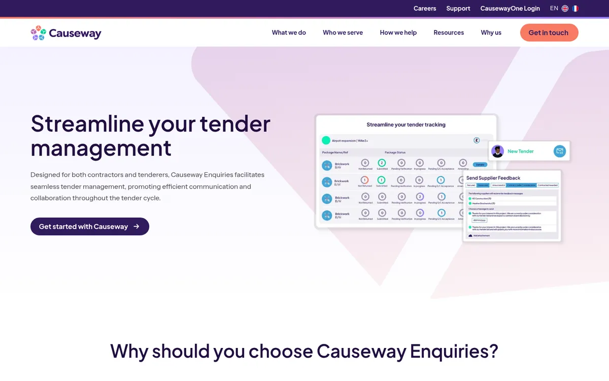 Screenshot of the Causeway Enquiries website