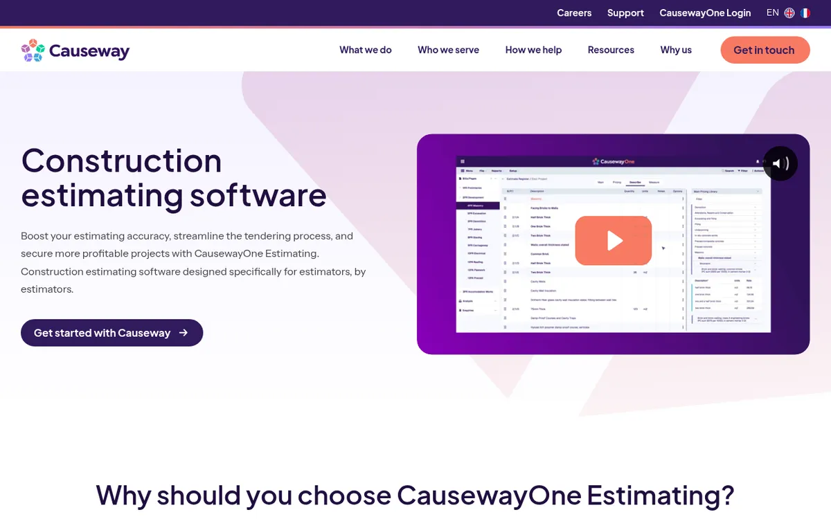 Screenshot of the CausewayOne Estimating website