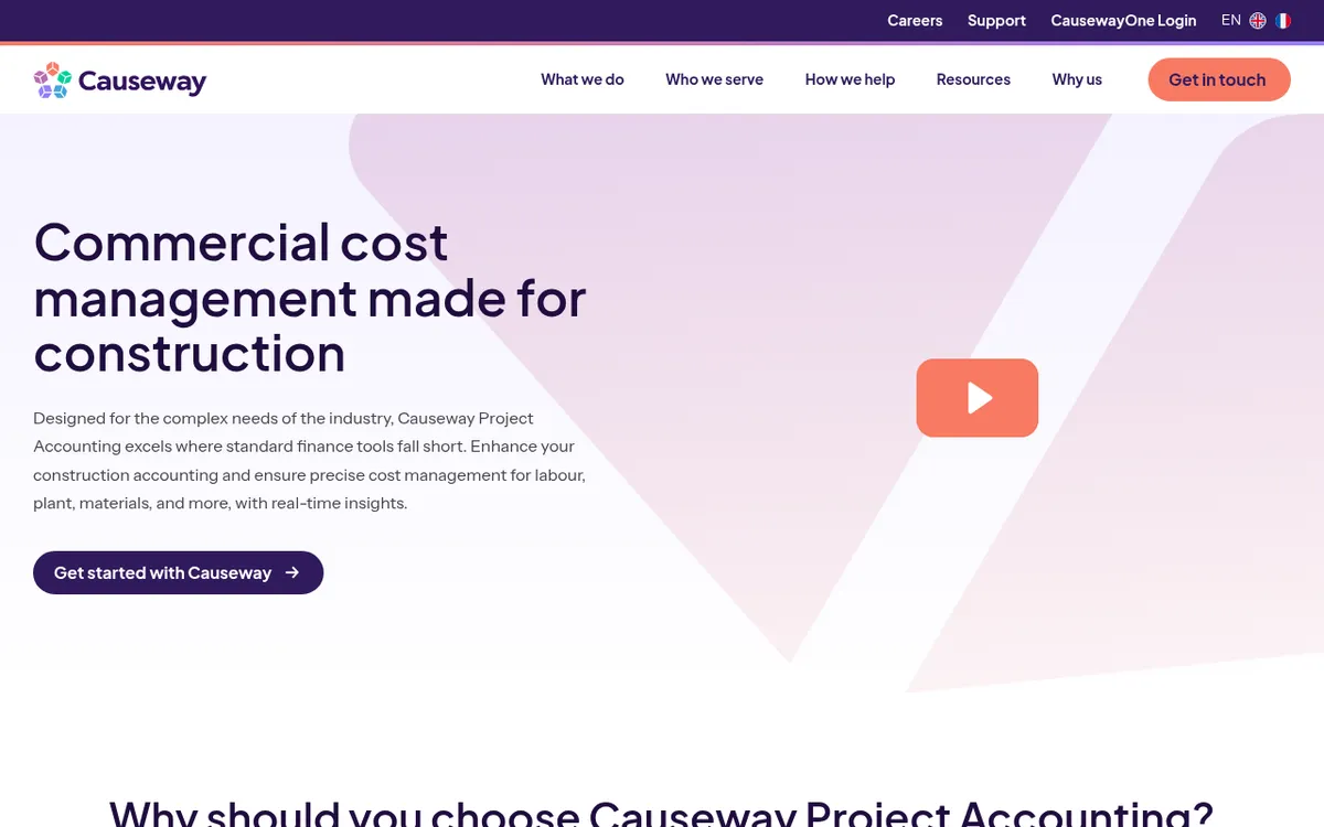 Screenshot of the Causeway Project Accounting website