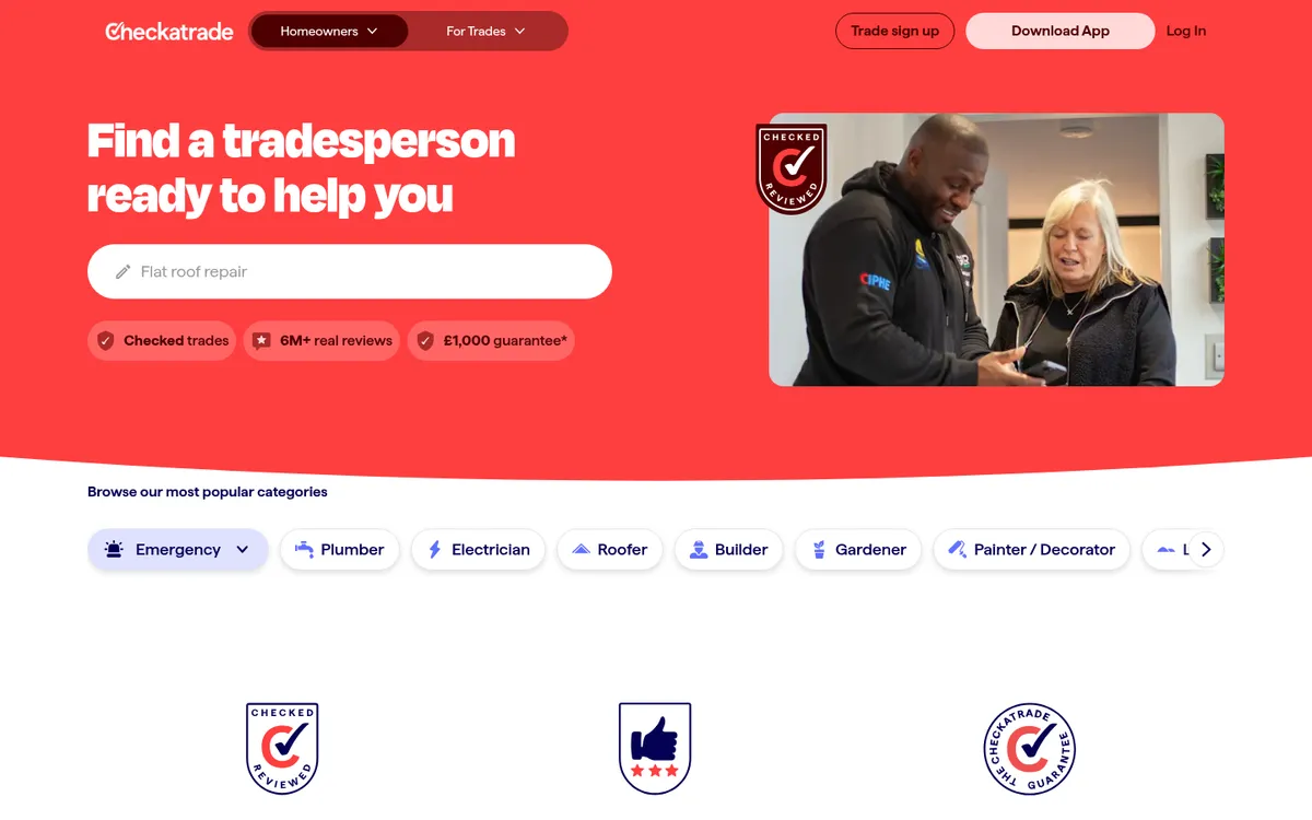 Screenshot of the Checkatrade website