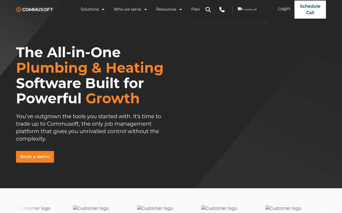 Screenshot of the Commusoft website