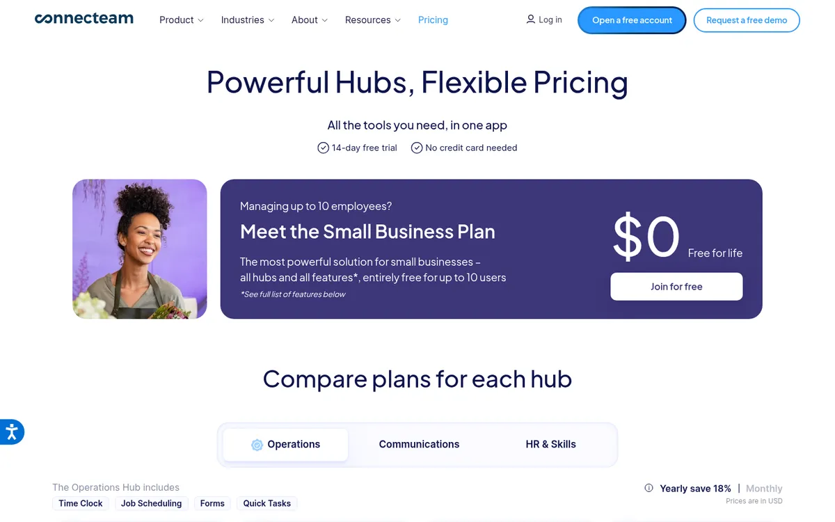 Screenshot of the Connecteam pricing page