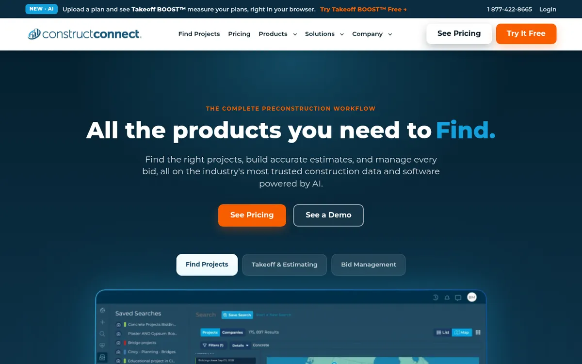Screenshot of the ConstructConnect website
