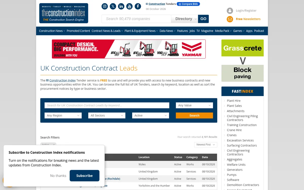 Screenshot of the The Construction Index website
