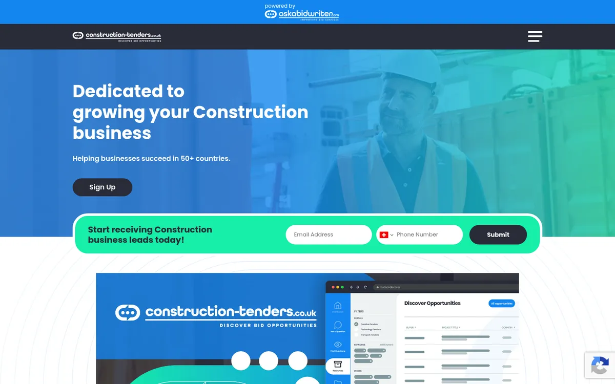 Screenshot of the construction-tenders.co.uk website