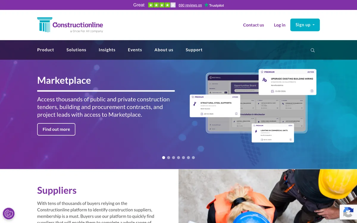 Screenshot of the Constructionline website