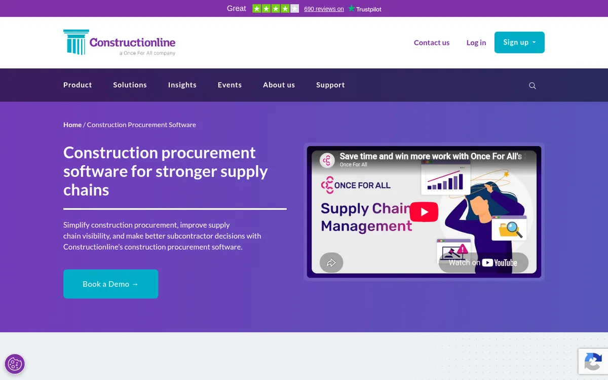 Screenshot of the Constructionline procurement software website