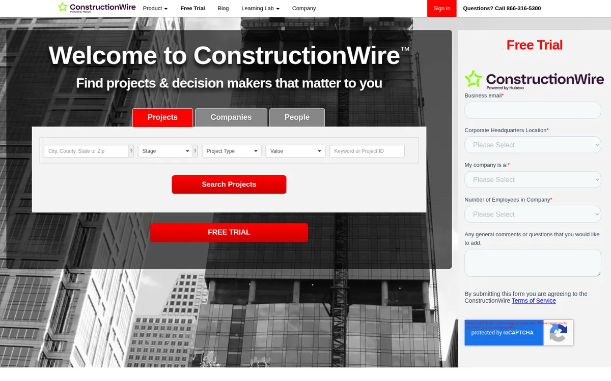 Screenshot of the ConstructionWire website