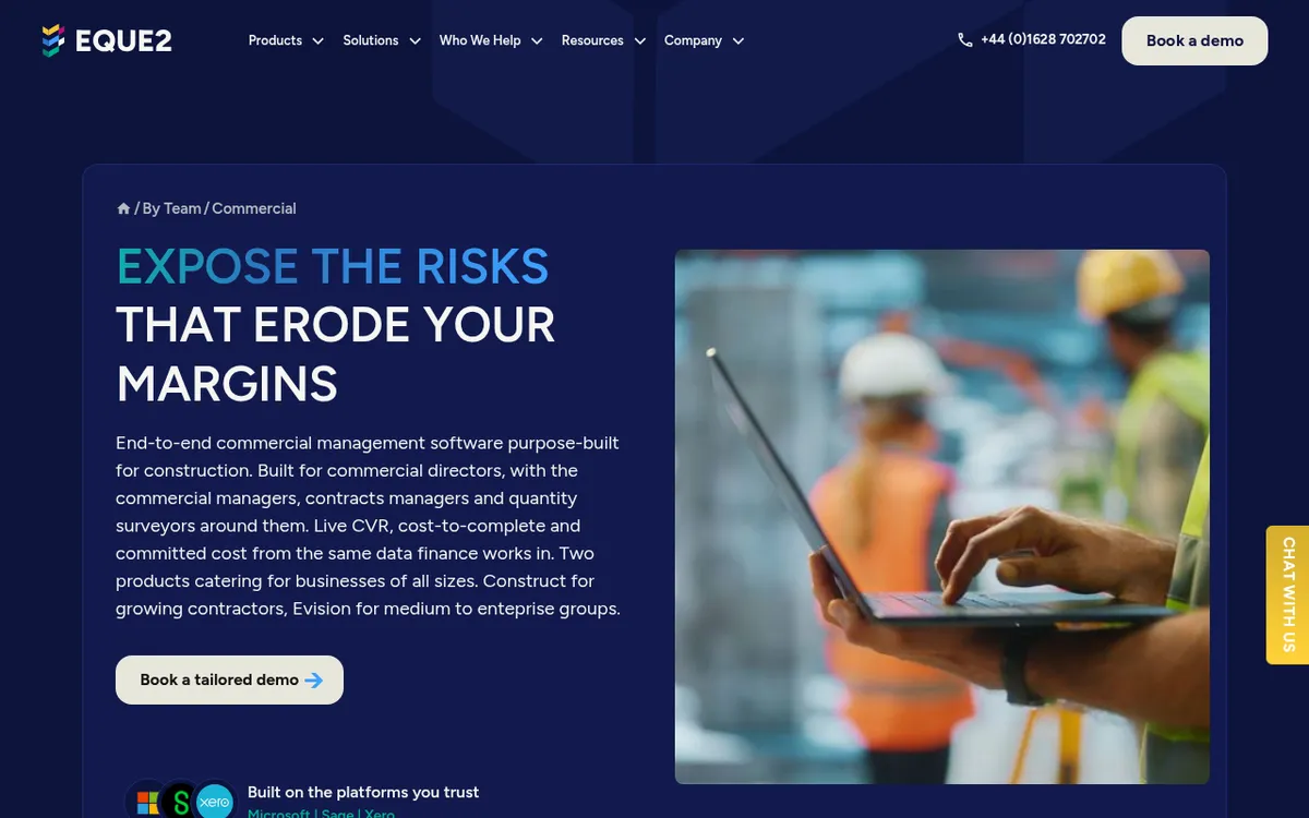 Screenshot of the Eque2 Construct for commercial and QS website
