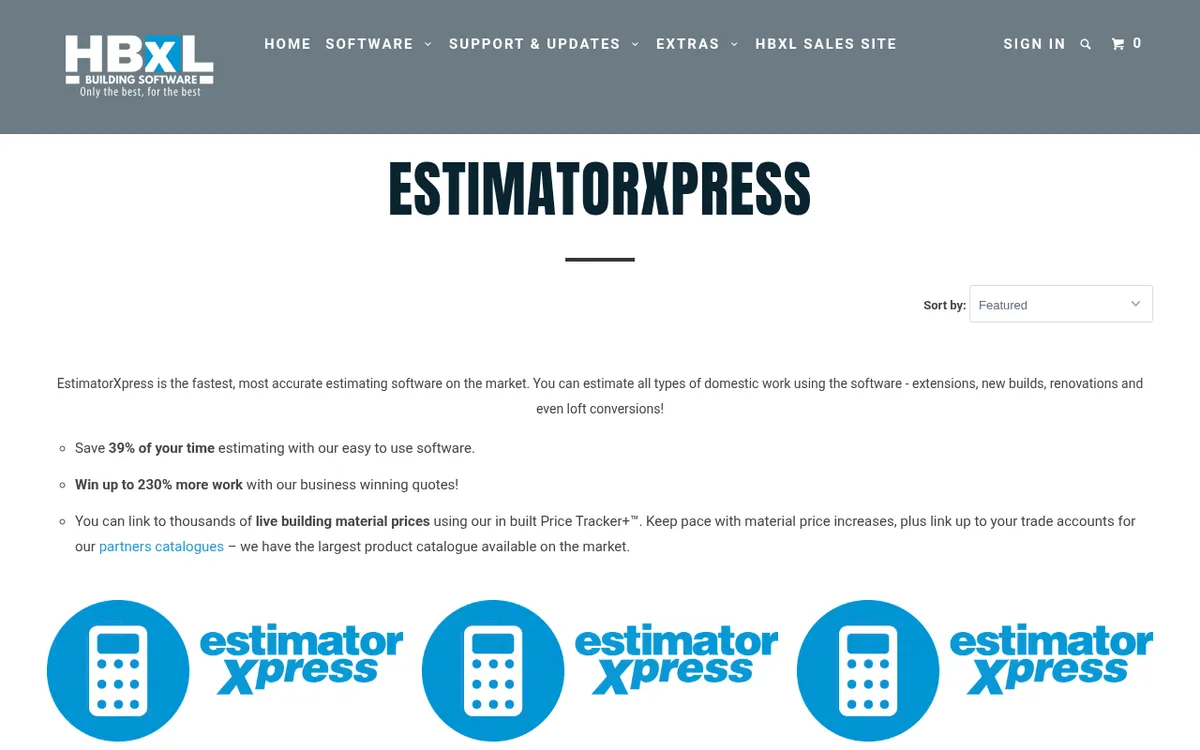 Screenshot of the EstimatorXpress (HBXL) pricing page