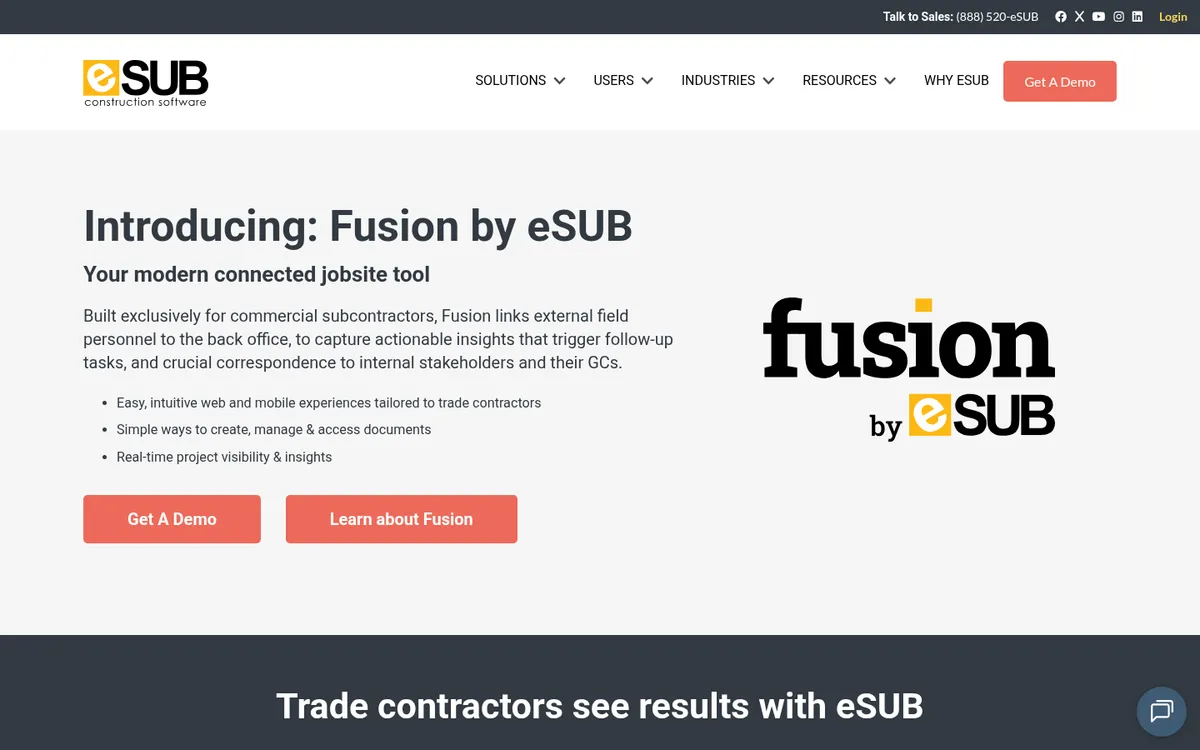 Screenshot of the eSUB website
