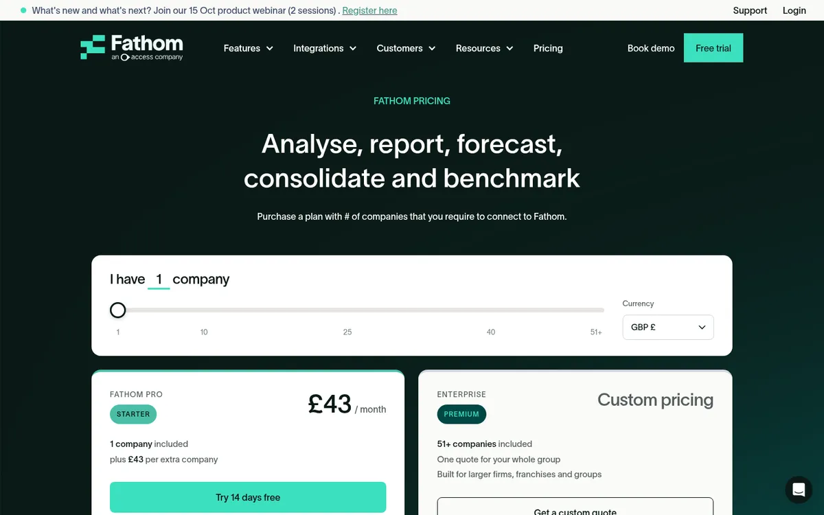Screenshot of the Fathom pricing page