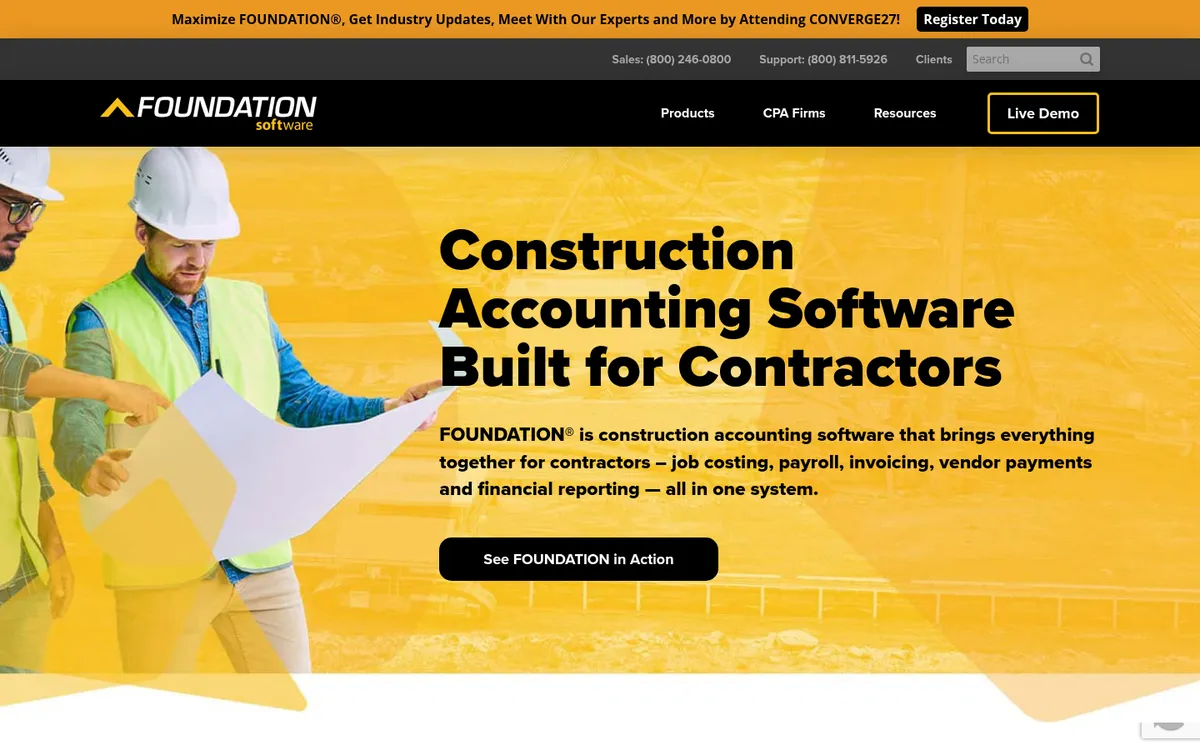Screenshot of the FOUNDATION construction accounting website