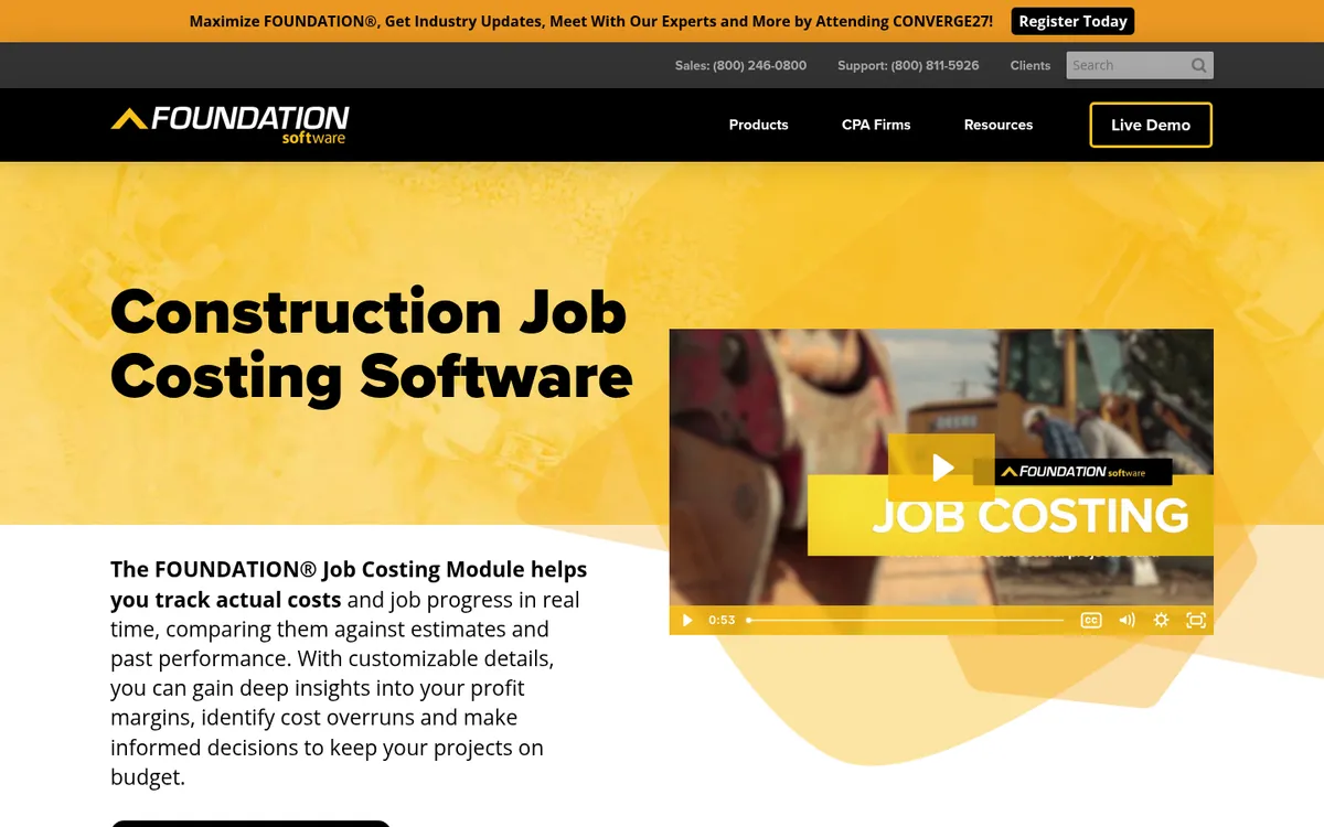 Screenshot of the FOUNDATION Job Costing website