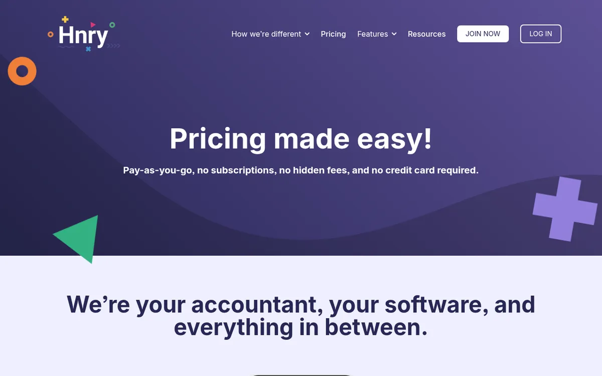 Screenshot of the Hnry Australia pricing page