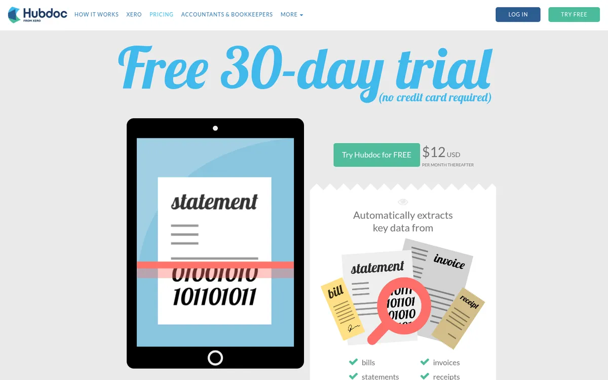 Screenshot of the Hubdoc pricing page