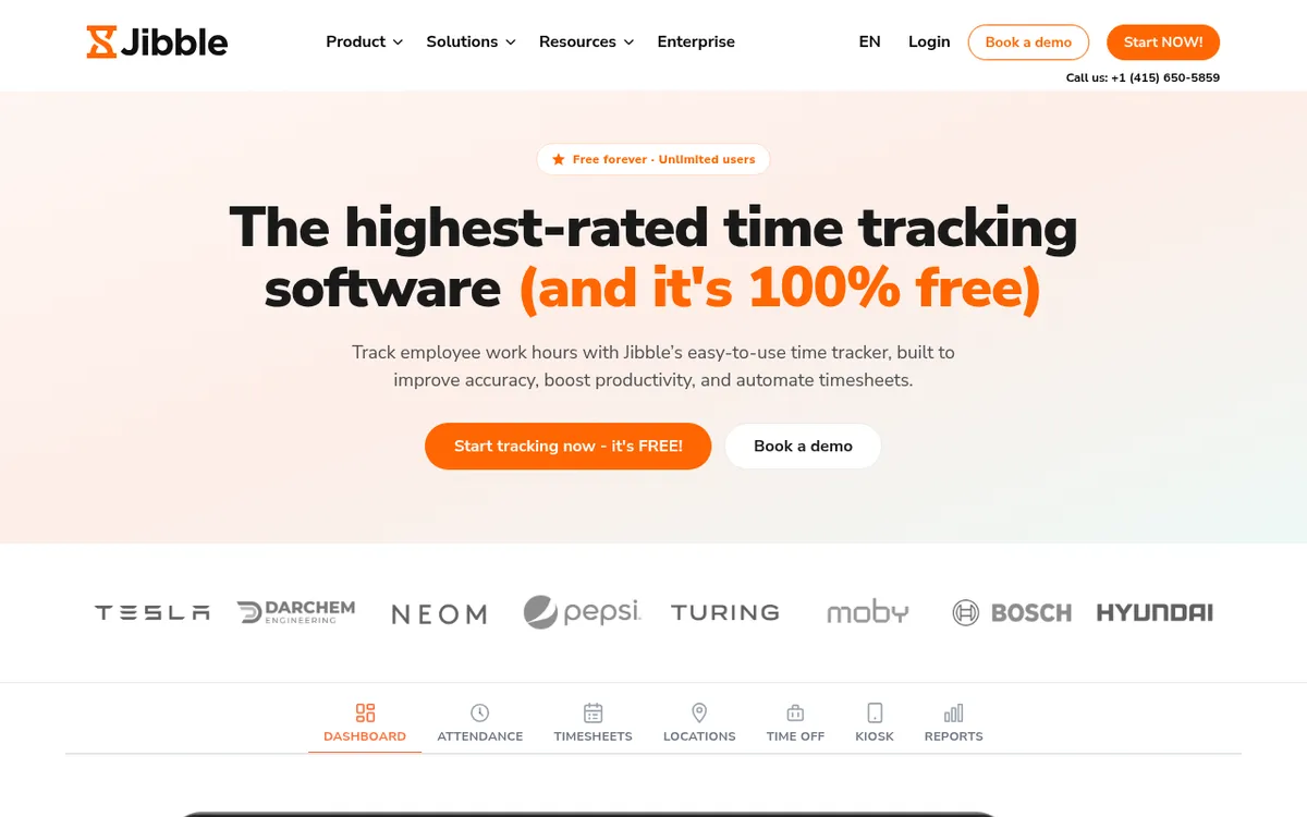 Screenshot of the Jibble website