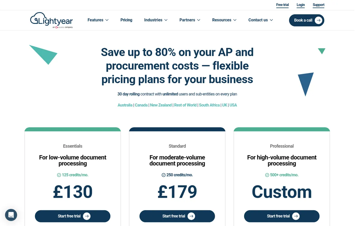 Screenshot of the Lightyear pricing page