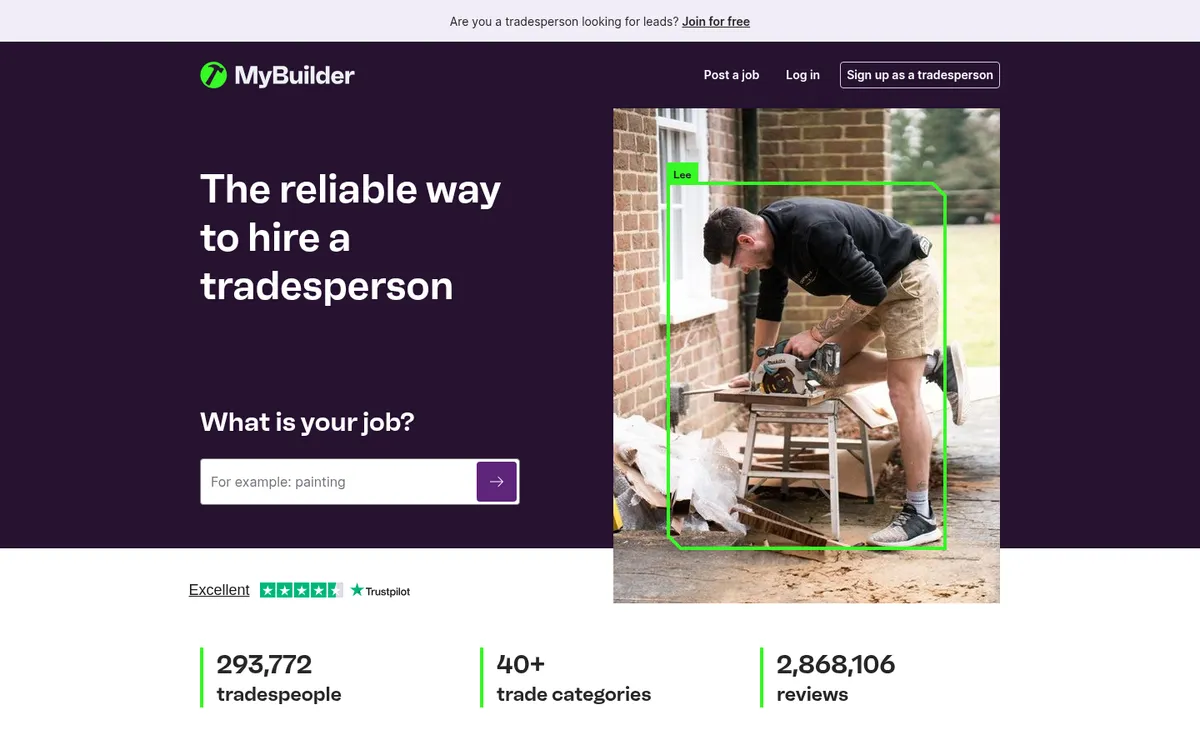 Screenshot of the MyBuilder website