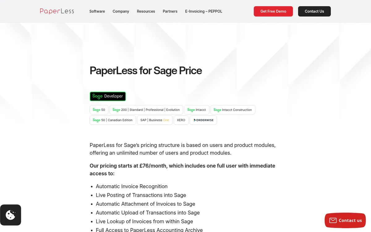 Screenshot of the PaperLess pricing page