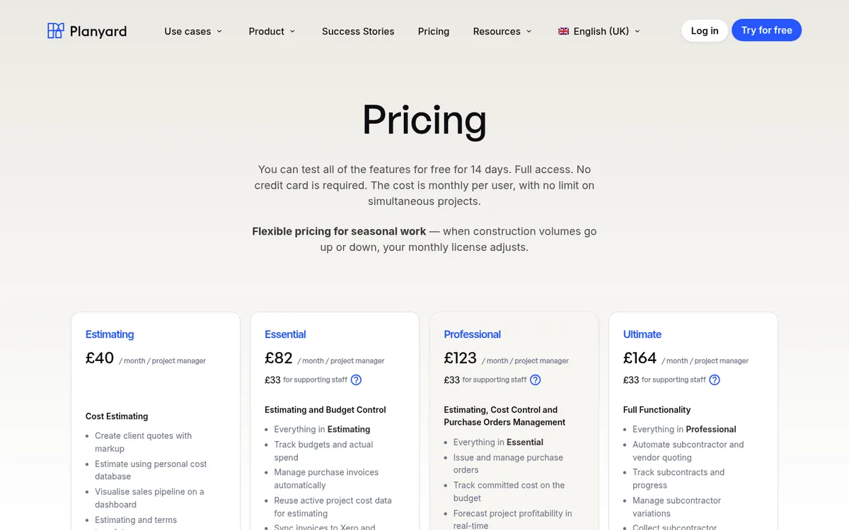 Screenshot of the Planyard pricing page
