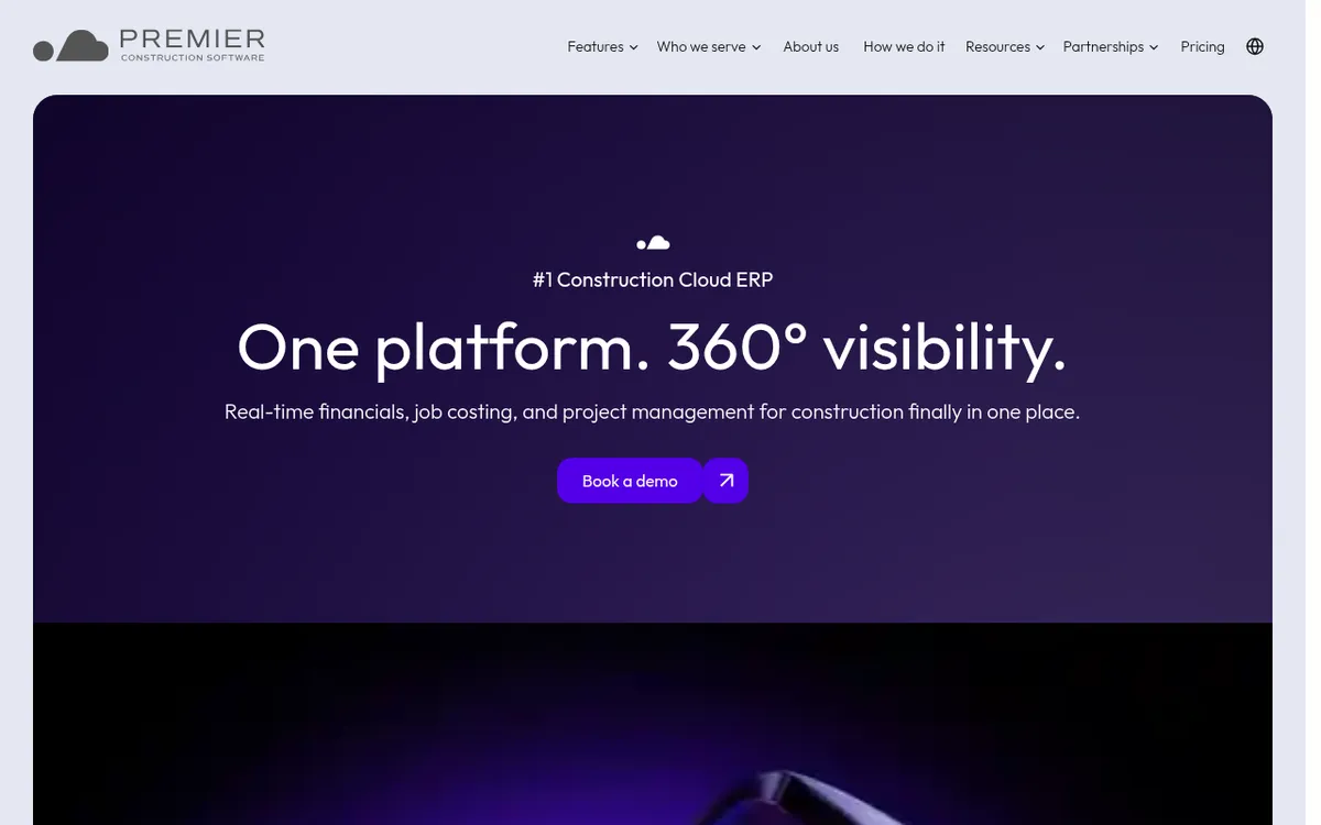 Screenshot of the Premier Construction Software website