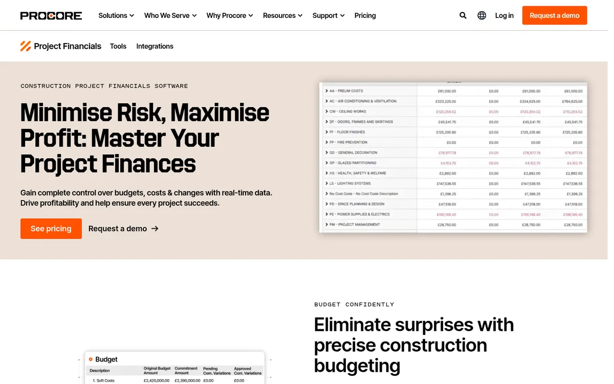 Screenshot of the Procore website