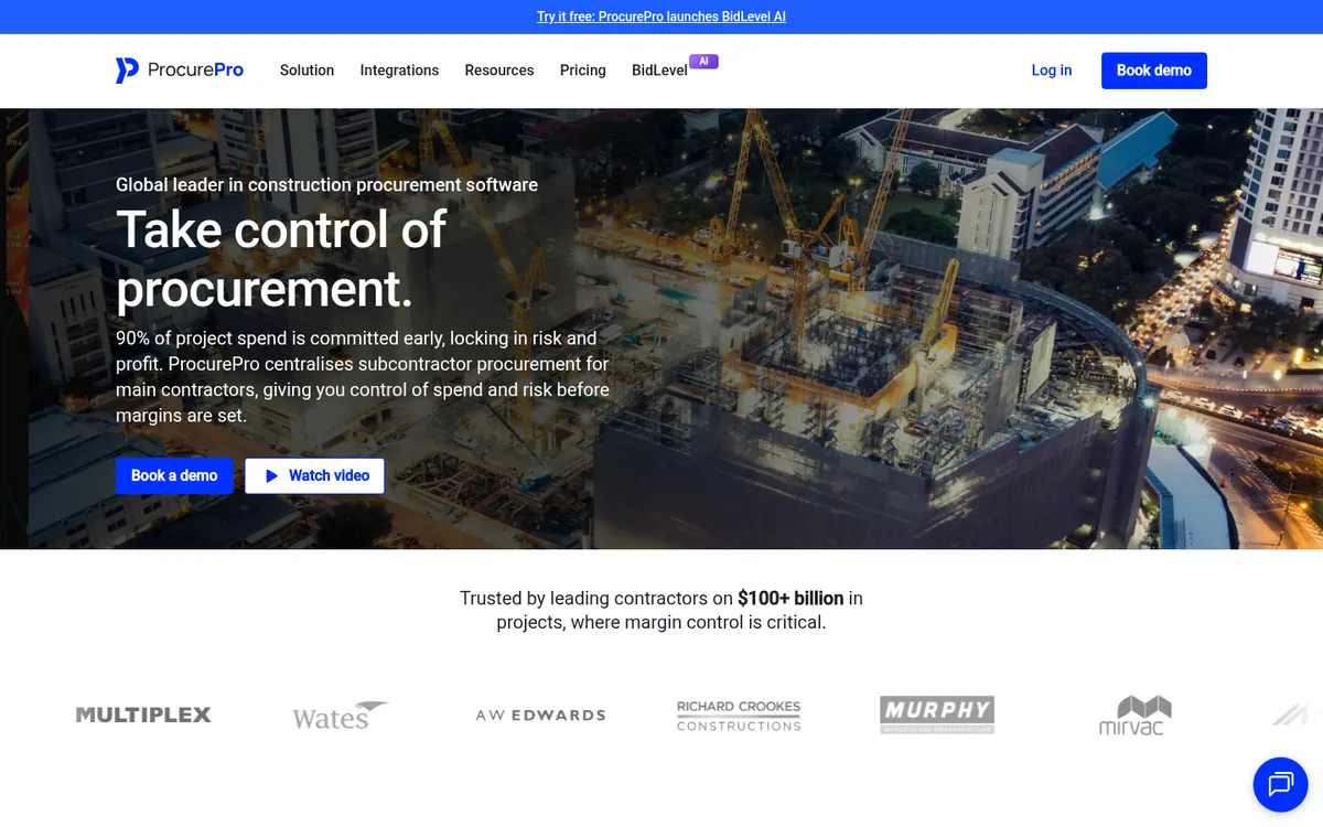 Screenshot of the ProcurePro website