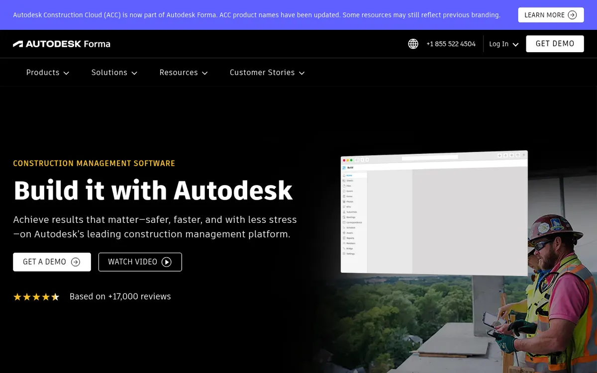Screenshot of the Autodesk Construction Cloud website