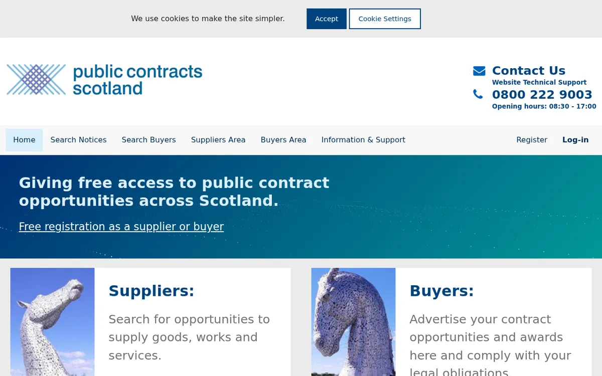 Screenshot of the Public Contracts Scotland website