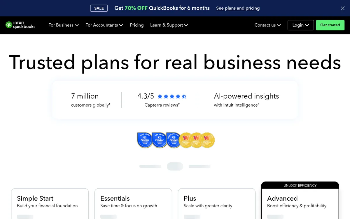 Screenshot of the QuickBooks Online Australia pricing page