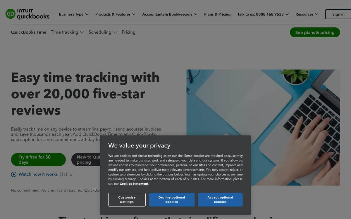 Screenshot of the QuickBooks Time pricing page