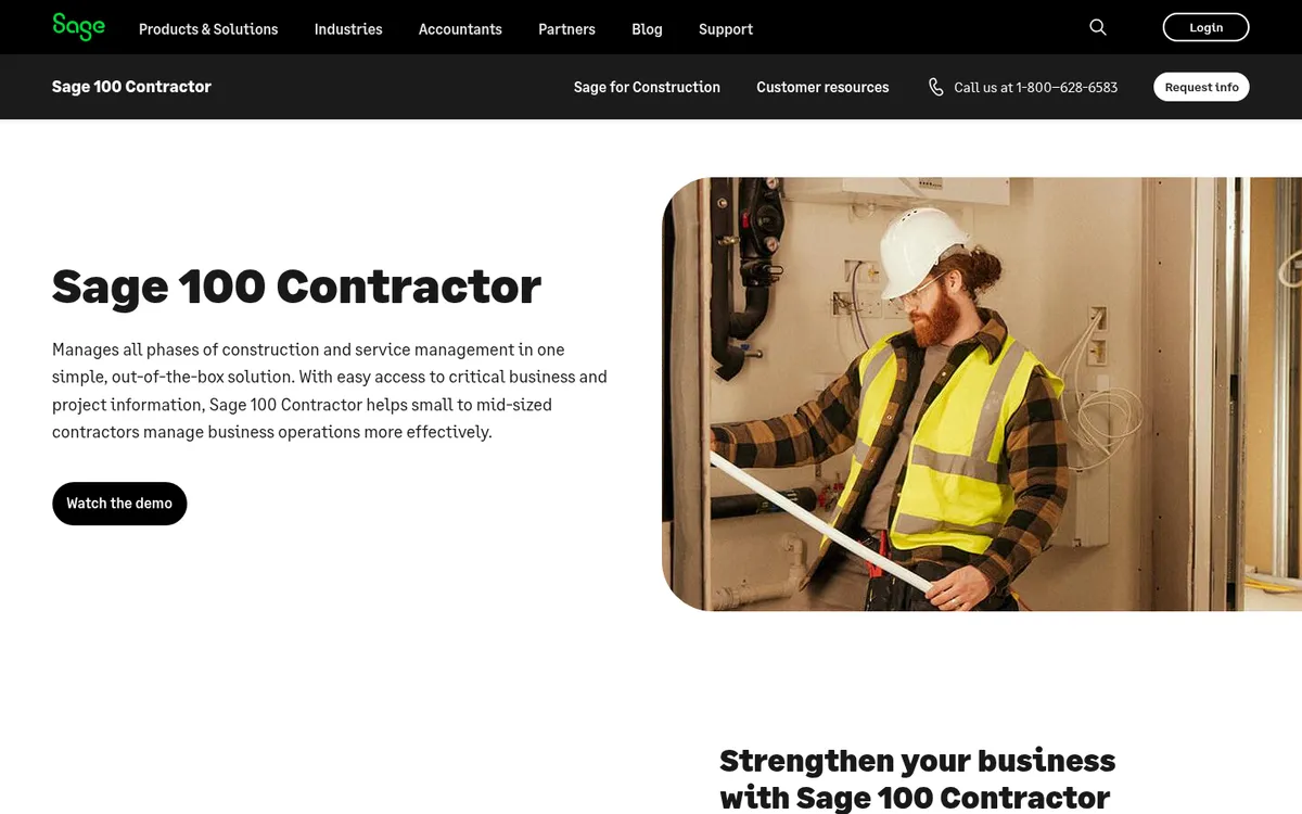 Screenshot of the Sage 100 Contractor website