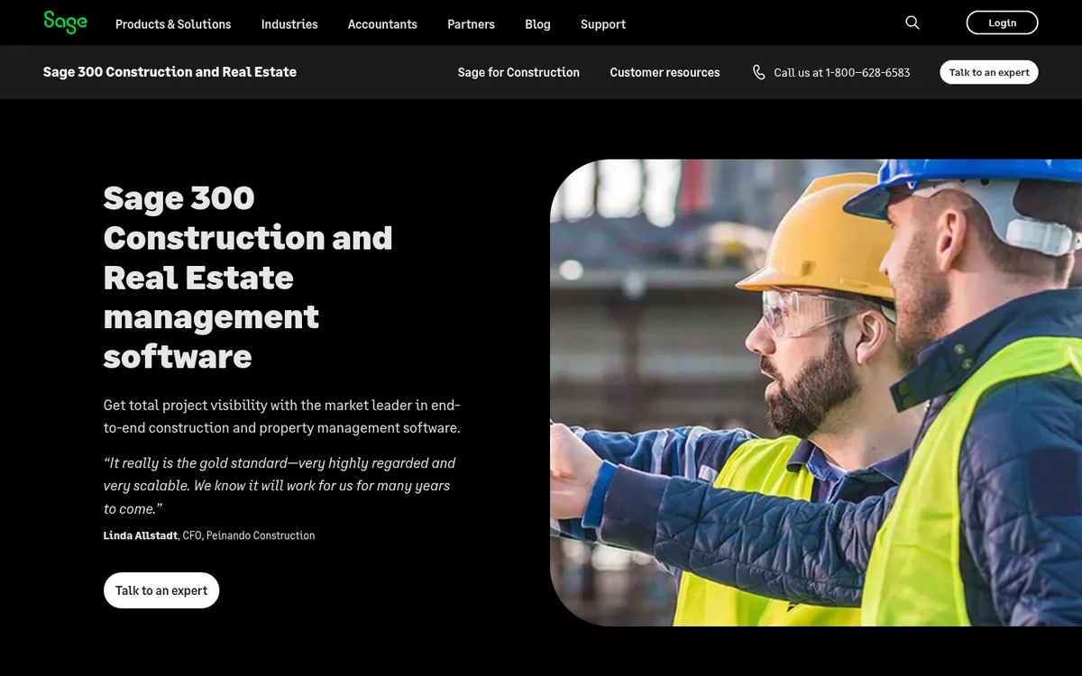 Screenshot of the Sage 300 Construction and Real Estate website