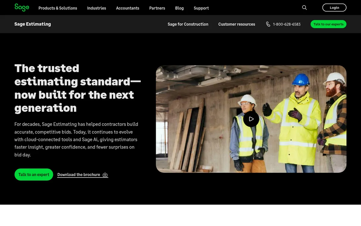 Screenshot of the Sage Estimating website
