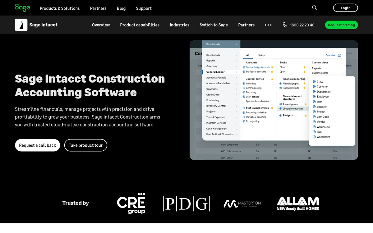 Screenshot of the Sage Intacct Construction website