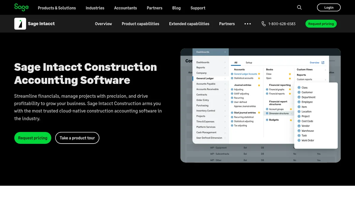 Screenshot of the Sage Intacct Construction website