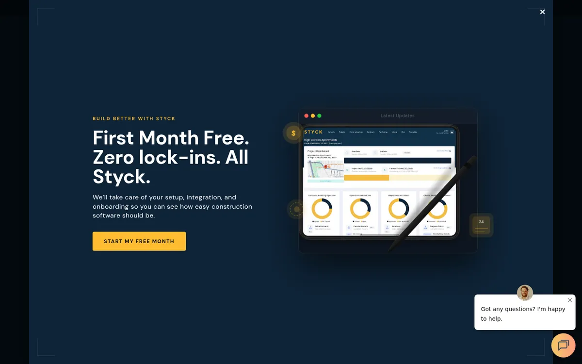 Screenshot of the Styck pricing page