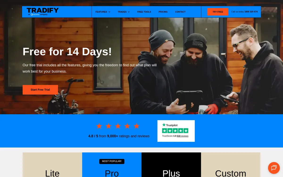Screenshot of the Tradify Australia pricing page