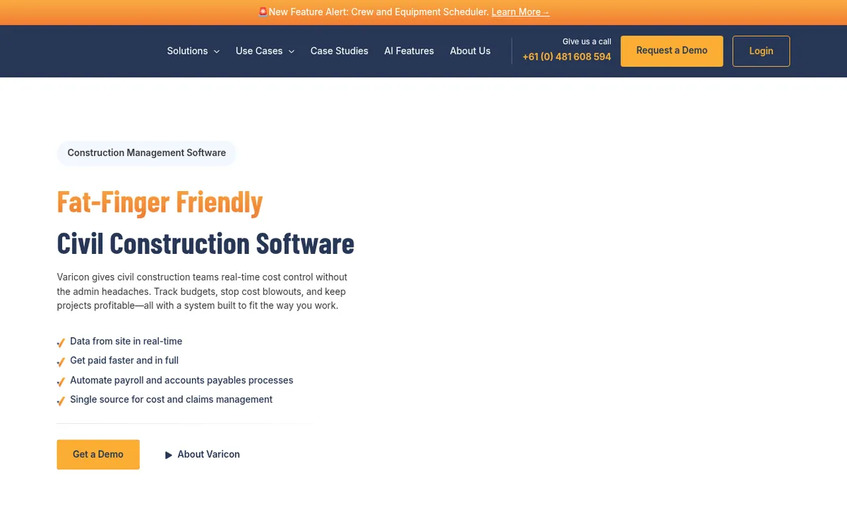 Screenshot of the Varicon website