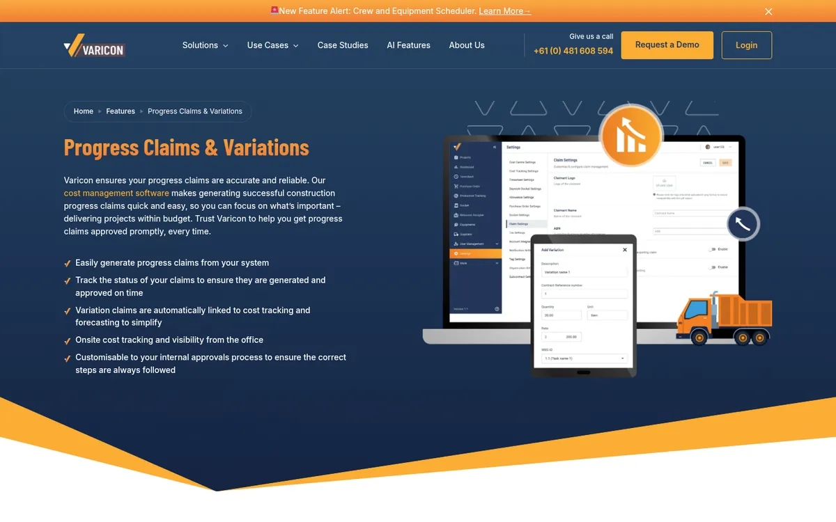 Screenshot of the Varicon website